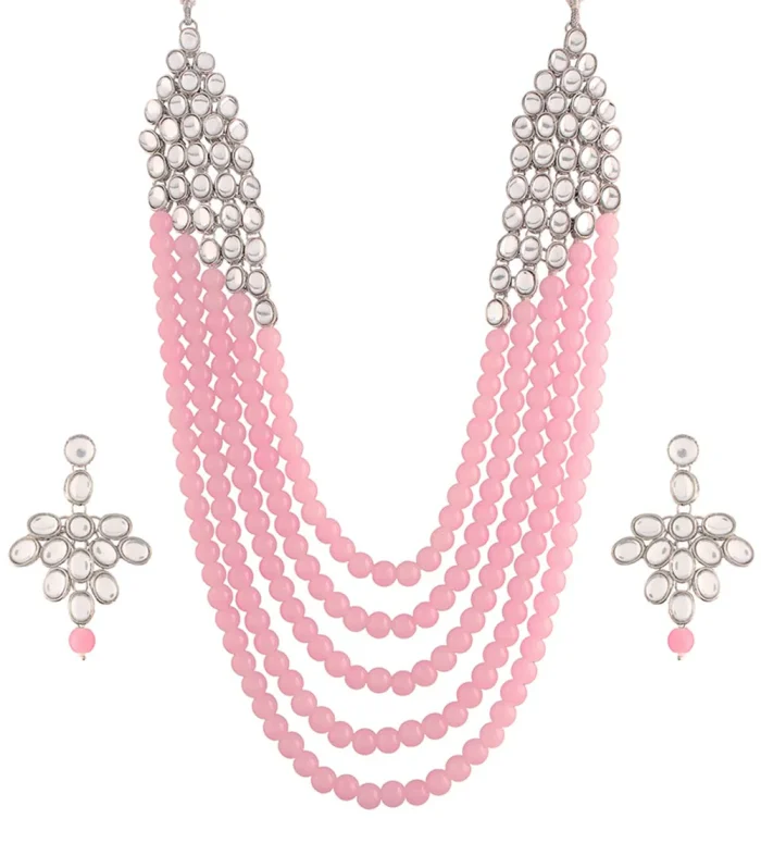 Elegant Pink Bead Necklace Set